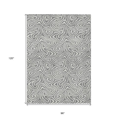 Homeroots 3' Artichoke Green And Ivory Abstract Washable Area Rug For Indoor And Outdoor Spaces, Durable Design 8' X 10' Polyester 599721