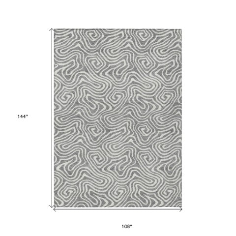 Homeroots 3' Artichoke Green And Ivory Abstract Washable Area Rug For Indoor And Outdoor Spaces, Durable Design 9' X 12' Polyester 599722