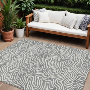Homeroots 3' Artichoke Green And Ivory Abstract Washable Area Rug For Indoor And Outdoor Spaces, Durable Design 9' X 12' Polyester 599722
