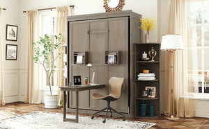 English Elm Rotating Murphy Wall Bed with Convertible Desk Dual Side Shelves Full Size Mdf Cabinet Gray LP000961AAE
