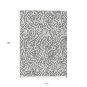 Homeroots 3' Artichoke Green And Ivory Abstract Washable Area Rug For Indoor And Outdoor Spaces, Durable Design 10' X 14' Polyester 599723