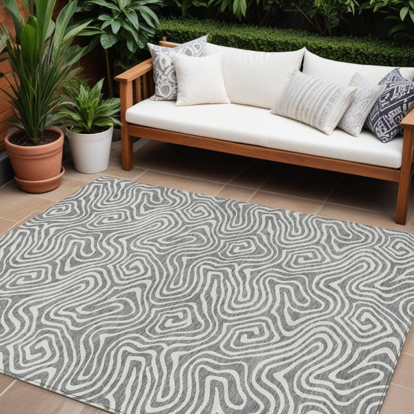 Homeroots 3' Artichoke Green And Ivory Abstract Washable Area Rug For Indoor And Outdoor Spaces, Durable Design 10' X 14' Polyester 599723