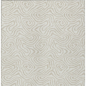 Homeroots 3' Artichoke Green And Ivory Abstract Washable Area Rug For Indoor And Outdoor Spaces, Durable Design 5' X 8' Polyester 599725
