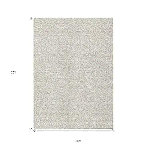 Homeroots 3' Artichoke Green And Ivory Abstract Washable Area Rug For Indoor And Outdoor Spaces, Durable Design 5' X 8' Polyester 599725