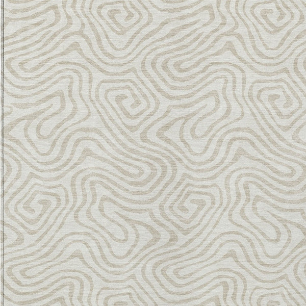 Homeroots 3' Artichoke Green And Ivory Abstract Washable Area Rug For Indoor And Outdoor Spaces, Durable Design 5' X 8' Polyester 599725