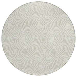HomeRoots 5' Ivory and Beige Abstract Area Rug - Versatile Indoor/Outdoor Design, Stain-Resistant & Washable 8' Round 599726