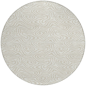 Homeroots 3' Artichoke Green And Ivory Abstract Washable Area Rug For Indoor And Outdoor Spaces, Durable Design 8' Round Polyester 599726