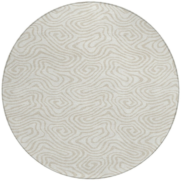 Homeroots 3' Artichoke Green And Ivory Abstract Washable Area Rug For Indoor And Outdoor Spaces, Durable Design 8' Round Polyester 599726
