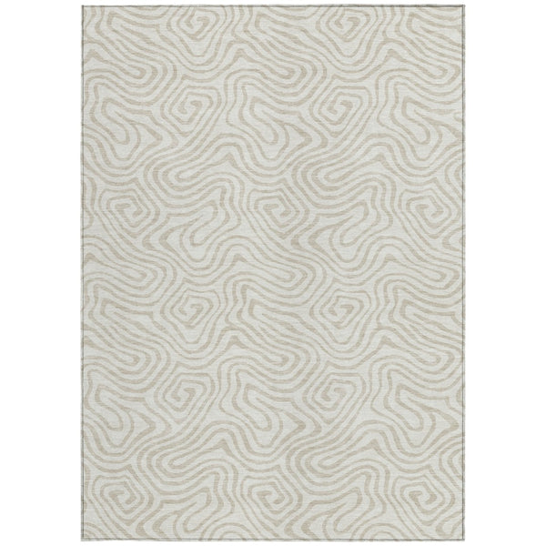 Homeroots 3' Artichoke Green And Ivory Abstract Washable Area Rug For Indoor And Outdoor Spaces, Durable Design 8' X 10' Polyester 599727