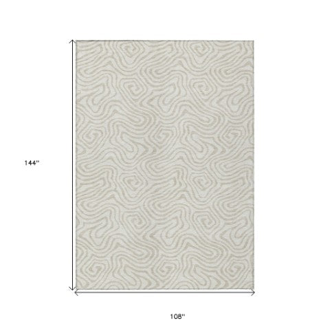 Homeroots 3' Artichoke Green And Ivory Abstract Washable Area Rug For Indoor And Outdoor Spaces, Durable Design 9' X 12' Polyester 599728