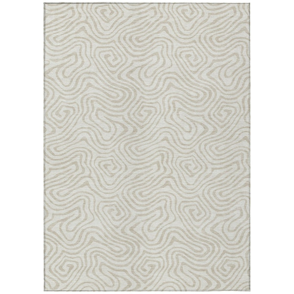 HomeRoots 5' Ivory and Beige Abstract Area Rug - Versatile Indoor/Outdoor Design, Stain-Resistant & Washable 10' X 14' 599729