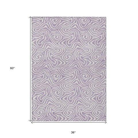 Homeroots 3' Artichoke Green And Ivory Abstract Washable Area Rug For Indoor And Outdoor Spaces, Durable Design 3' X 5' Polyester 599730