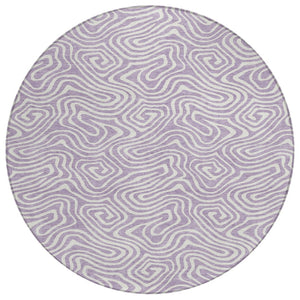 HomeRoots 5' Stylish Lavender and Ivory Abstract Area Rug - Washable, Durable, Indoor/Outdoor Design for All Spaces 8' Round 599732