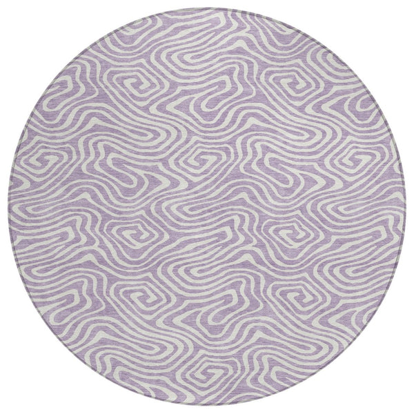HomeRoots 5' Stylish Lavender and Ivory Abstract Area Rug - Washable, Durable, Indoor/Outdoor Design for All Spaces 8' Round 599732