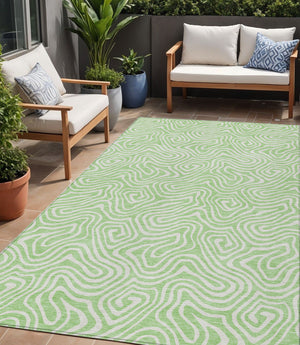 Homeroots 3' Artichoke Green And Ivory Abstract Washable Area Rug For Indoor And Outdoor Spaces, Durable Design 5' X 8' Polyester 599737