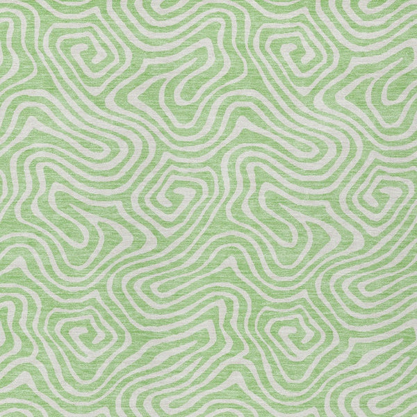 Homeroots 3' Artichoke Green And Ivory Abstract Washable Area Rug For Indoor And Outdoor Spaces, Durable Design 5' X 8' Polyester 599737