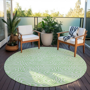 Homeroots 3' Artichoke Green And Ivory Abstract Washable Area Rug For Indoor And Outdoor Spaces, Durable Design 8' Round Polyester 599738