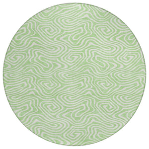 HomeRoots 5' Modern Mint Green and Ivory Abstract Area Rug - Washable, Stain-Resistant for Indoor & Outdoor Use 8' Round 599738