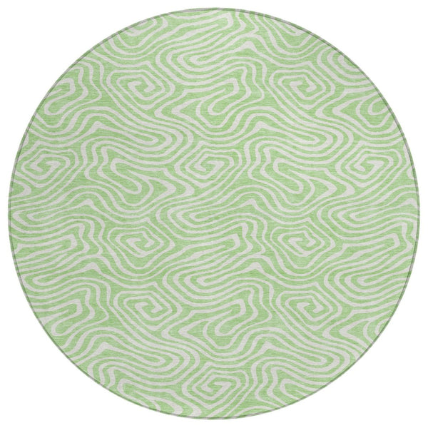 HomeRoots 5' Modern Mint Green and Ivory Abstract Area Rug - Washable, Stain-Resistant for Indoor & Outdoor Use 8' Round 599738