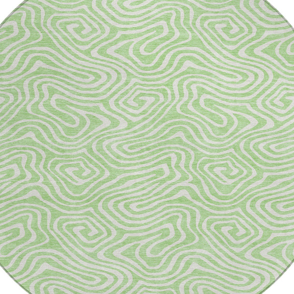 Homeroots 3' Artichoke Green And Ivory Abstract Washable Area Rug For Indoor And Outdoor Spaces, Durable Design 8' Round Polyester 599738