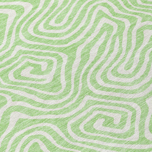 Homeroots 3' Artichoke Green And Ivory Abstract Washable Area Rug For Indoor And Outdoor Spaces, Durable Design 8' Round Polyester 599738