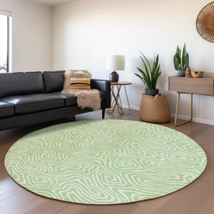 Homeroots 3' Artichoke Green And Ivory Abstract Washable Area Rug For Indoor And Outdoor Spaces, Durable Design 8' Round Polyester 599738