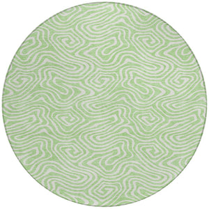 Homeroots 3' Artichoke Green And Ivory Abstract Washable Area Rug For Indoor And Outdoor Spaces, Durable Design 8' Round Polyester 599738