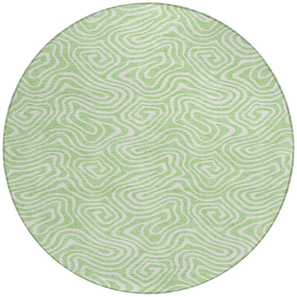 Homeroots 3' Artichoke Green And Ivory Abstract Washable Area Rug For Indoor And Outdoor Spaces, Durable Design 8' Round Polyester 599738
