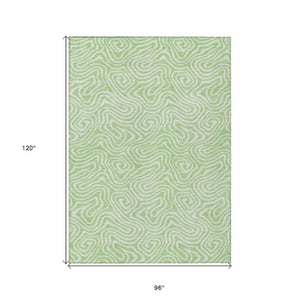 Homeroots 3' Artichoke Green And Ivory Abstract Washable Area Rug For Indoor And Outdoor Spaces, Durable Design 8' X 10' Polyester 599739