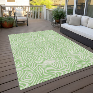 Homeroots 3' Artichoke Green And Ivory Abstract Washable Area Rug For Indoor And Outdoor Spaces, Durable Design 8' X 10' Polyester 599739