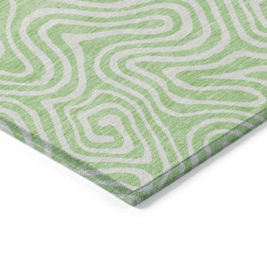 Homeroots 3' Artichoke Green And Ivory Abstract Washable Area Rug For Indoor And Outdoor Spaces, Durable Design 8' X 10' Polyester 599739