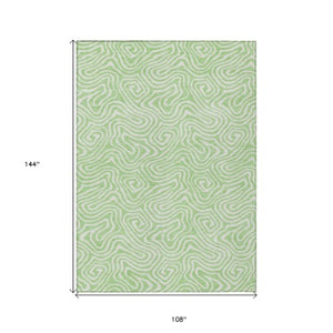 Homeroots 3' Artichoke Green And Ivory Abstract Washable Area Rug For Indoor And Outdoor Spaces, Durable Design 9' X 12' Polyester 599740