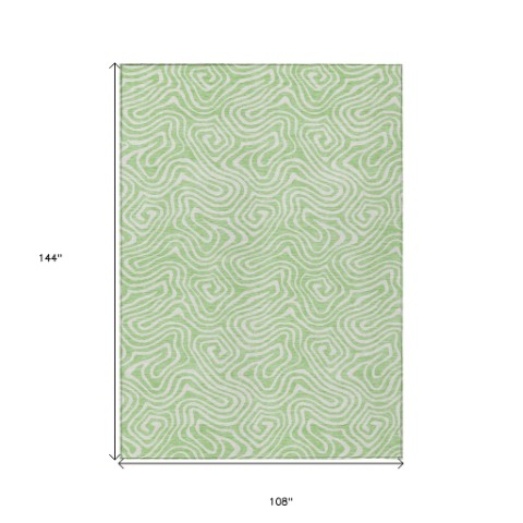 Homeroots 3' Artichoke Green And Ivory Abstract Washable Area Rug For Indoor And Outdoor Spaces, Durable Design 9' X 12' Polyester 599740