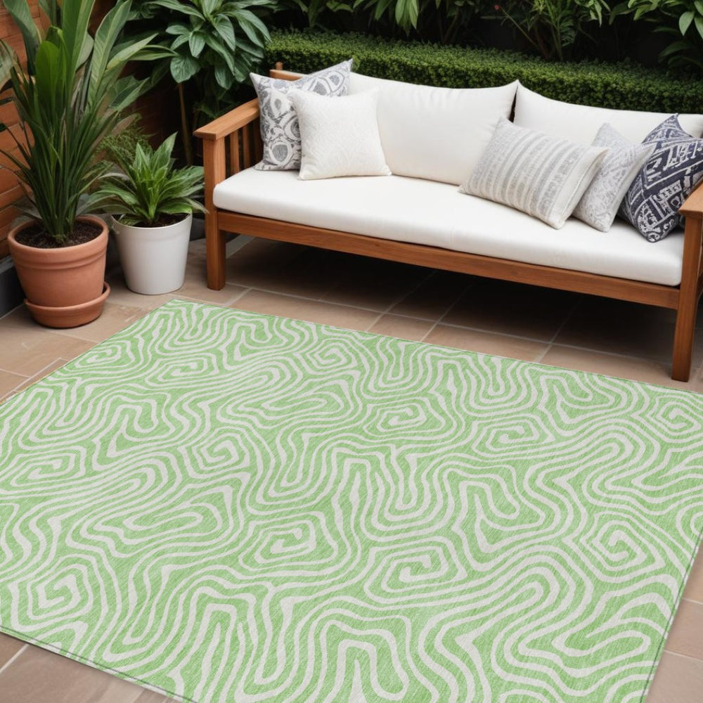 HomeRoots 9' X 12' Mint Green Abstract Washable Area Rug – Ideal for Indoor & Outdoor Spaces, Easy Care! 599740