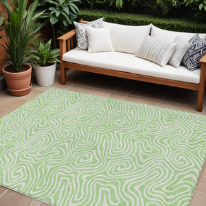 Homeroots 3' Artichoke Green And Ivory Abstract Washable Area Rug For Indoor And Outdoor Spaces, Durable Design 9' X 12' Polyester 599740