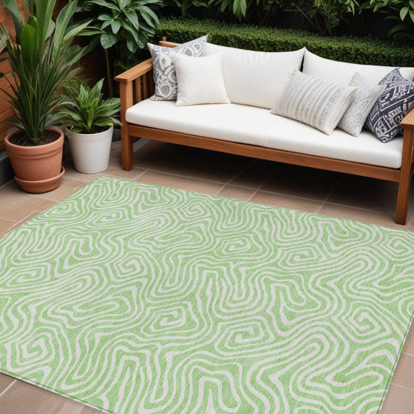 Homeroots 3' Artichoke Green And Ivory Abstract Washable Area Rug For Indoor And Outdoor Spaces, Durable Design 9' X 12' Polyester 599740