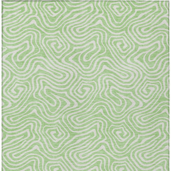 Homeroots 3' Artichoke Green And Ivory Abstract Washable Area Rug For Indoor And Outdoor Spaces, Durable Design 10' X 14' Polyester 599741
