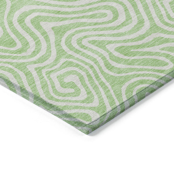 Homeroots 3' Artichoke Green And Ivory Abstract Washable Area Rug For Indoor And Outdoor Spaces, Durable Design 10' X 14' Polyester 599741