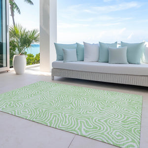 Homeroots 3' Artichoke Green And Ivory Abstract Washable Area Rug For Indoor And Outdoor Spaces, Durable Design 10' X 14' Polyester 599741
