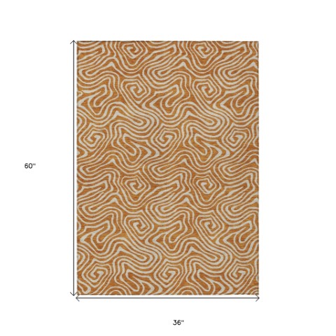 Homeroots 3' Artichoke Green And Ivory Abstract Washable Area Rug For Indoor And Outdoor Spaces, Durable Design 3' X 5' Polyester 599742