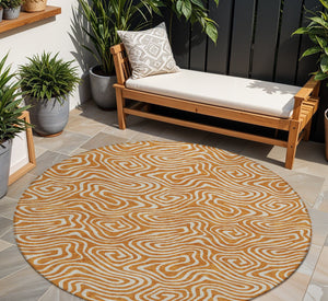 Homeroots 3' Artichoke Green And Ivory Abstract Washable Area Rug For Indoor And Outdoor Spaces, Durable Design 8' Round Polyester 599744