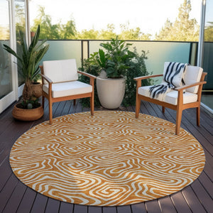 Homeroots 3' Artichoke Green And Ivory Abstract Washable Area Rug For Indoor And Outdoor Spaces, Durable Design 8' Round Polyester 599744