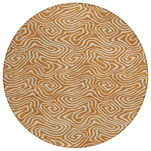 HomeRoots 5' Copper and Beige Abstract Washable Area Rug for Indoor/Outdoor Use – Stylish and Durable Design 8' Round 599744