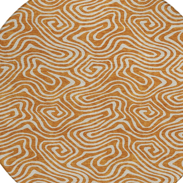 Homeroots 3' Artichoke Green And Ivory Abstract Washable Area Rug For Indoor And Outdoor Spaces, Durable Design 8' Round Polyester 599744