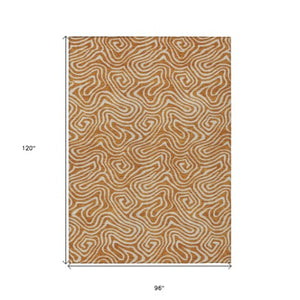 Homeroots 3' Artichoke Green And Ivory Abstract Washable Area Rug For Indoor And Outdoor Spaces, Durable Design 8' X 10' Polyester 599745