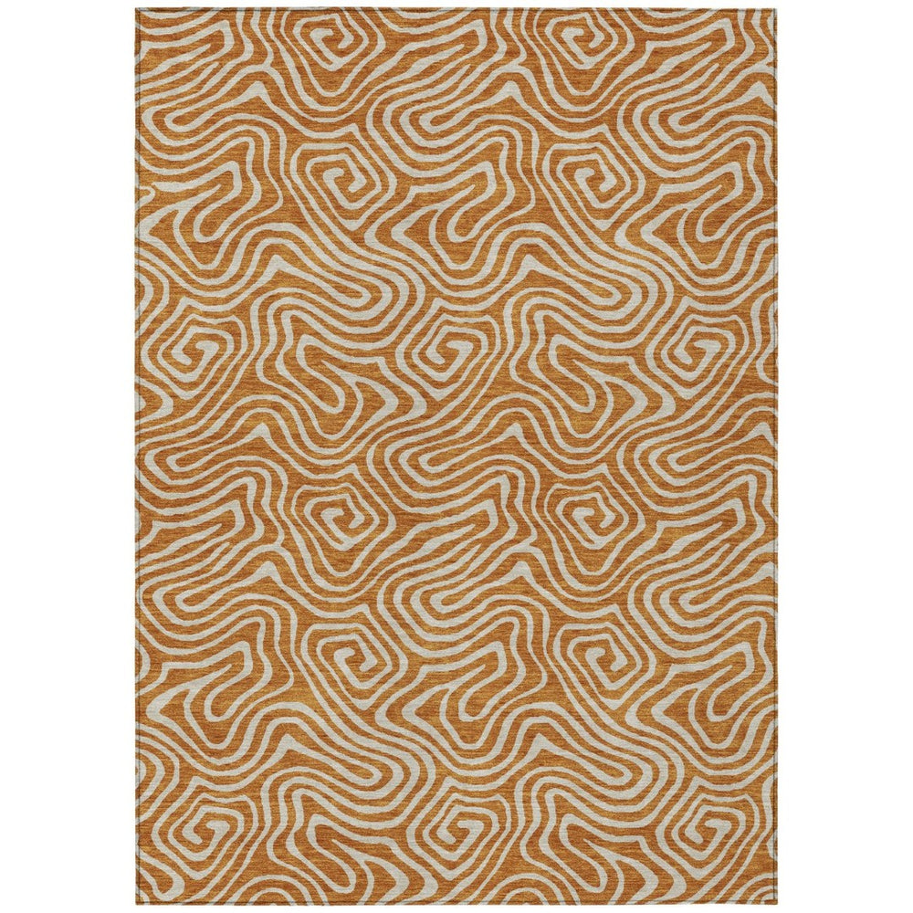 HomeRoots 5' Copper and Beige Abstract Washable Area Rug for Indoor/Outdoor Use – Stylish and Durable Design 8' X 10' 599745