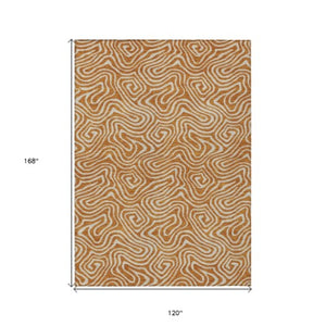 Homeroots 3' Artichoke Green And Ivory Abstract Washable Area Rug For Indoor And Outdoor Spaces, Durable Design 10' X 14' Polyester 599747