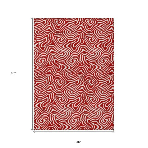 Homeroots 3' Artichoke Green And Ivory Abstract Washable Area Rug For Indoor And Outdoor Spaces, Durable Design 3' X 5' Polyester 599748