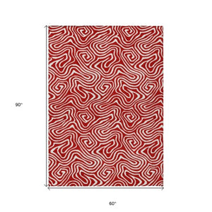 Homeroots 3' Artichoke Green And Ivory Abstract Washable Area Rug For Indoor And Outdoor Spaces, Durable Design 5' X 8' Polyester 599749