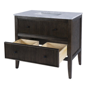 Butler Specialty Butler Bristol 36" Ribbed Bathroom Vanity With Marble Top & Drawer - Elegant Dark Brown Design Dark Brown Eucalyptus Wood,Mdf,Plywood,Pine,Carrera Marble,Ceramic 5997508-butler